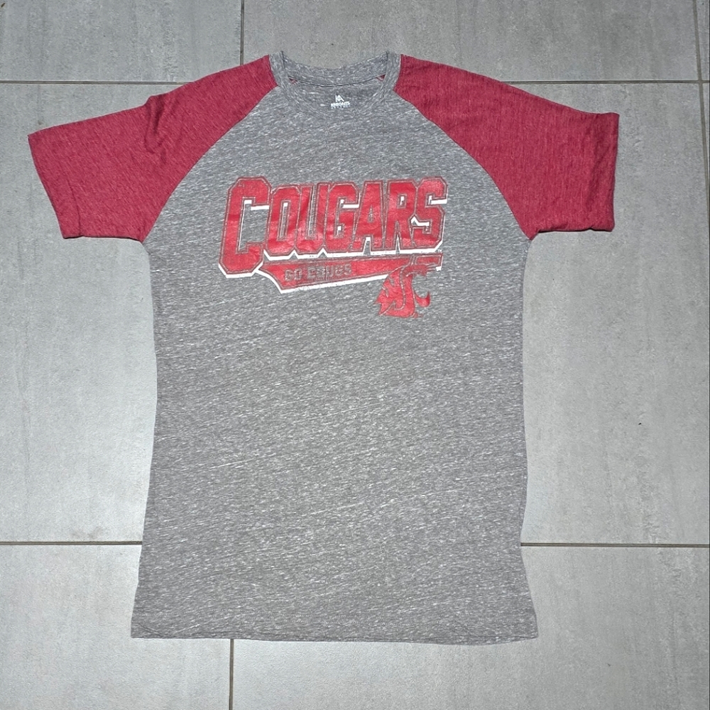 Washington Cougars Vintage Baseball Stlye TShirt Size Medium Red/Grey